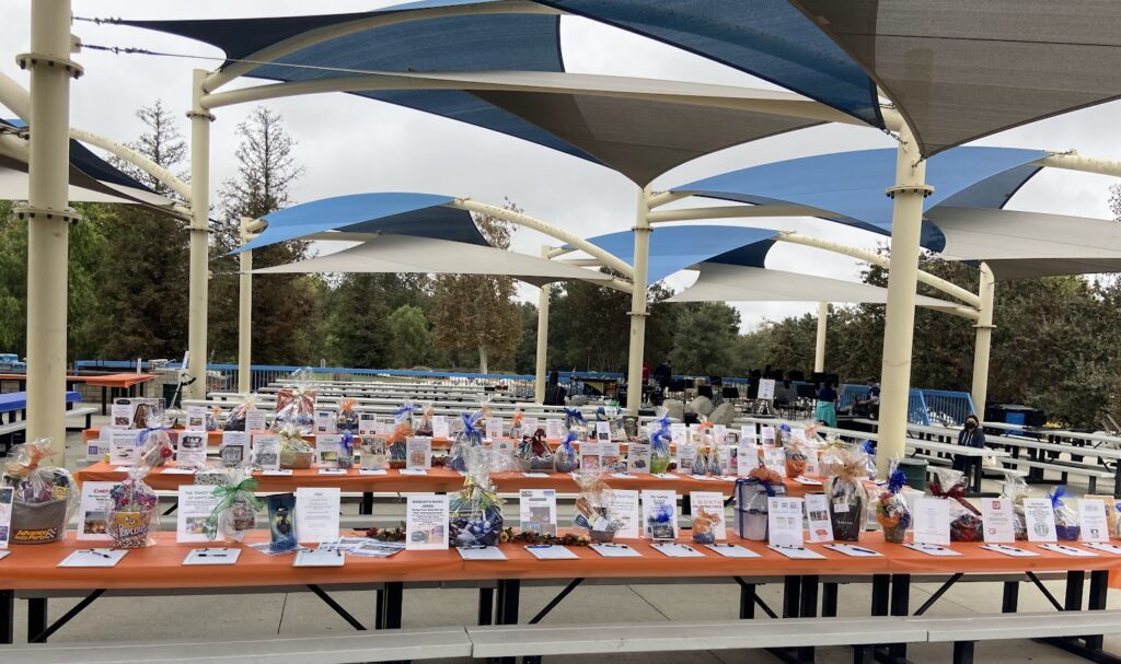 silent auction items on display tables